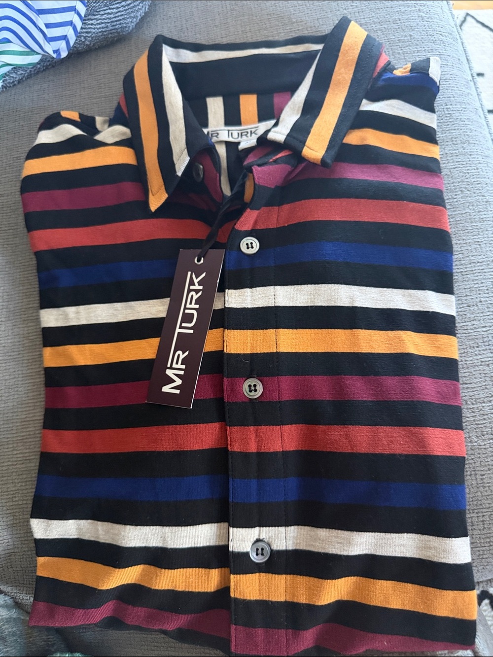 MR TURK Men's Multicolor Striped Casual Button-Down Short Sleeve Shirt